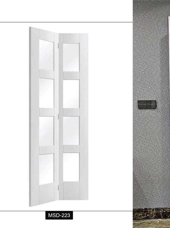 White bifold door with stacked glass panes