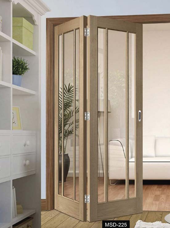 Oak bifold doors with vertical glass panels
