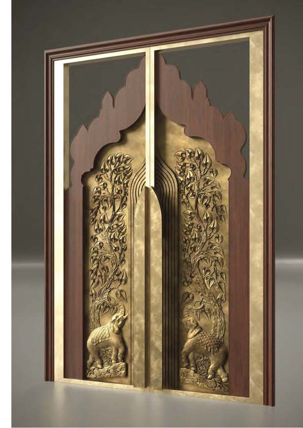 Brass arched door with elephant motif