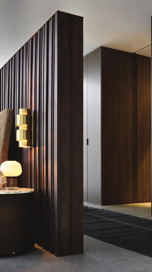 Dark slatted wardrobe partition