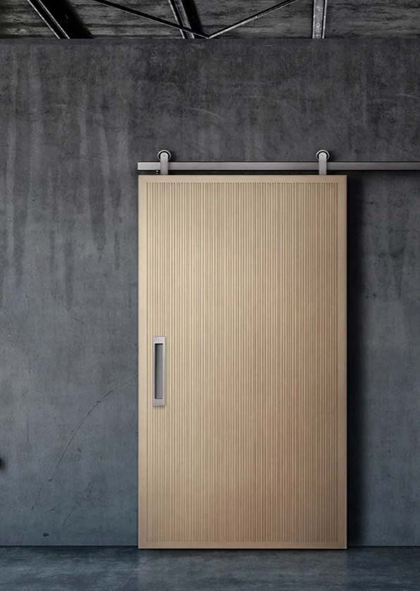 Pocket sliding door with fluted finish